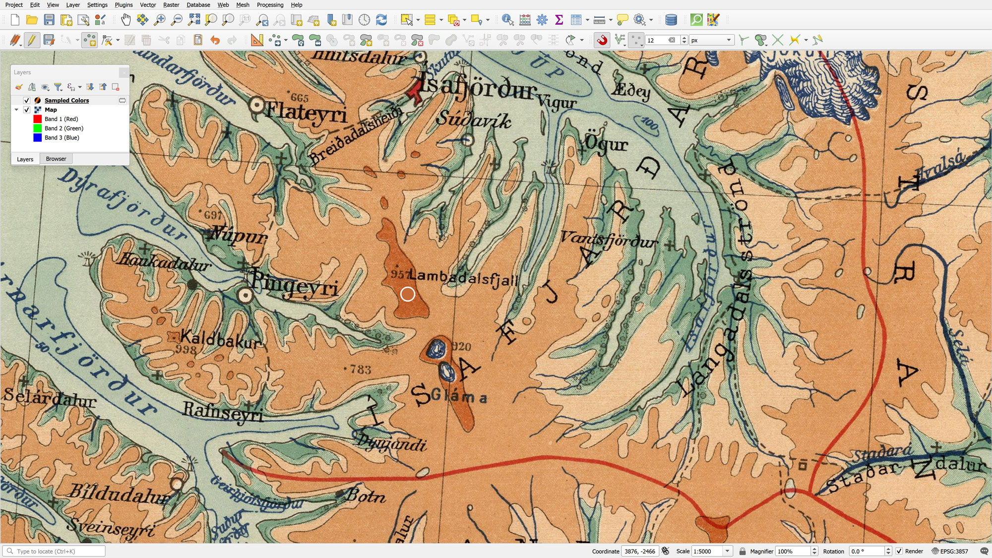 A demonstration of the live workflow where a user moves a sampling point to a new map location, causing the HEX and RGB values in the attribute window to change instantly