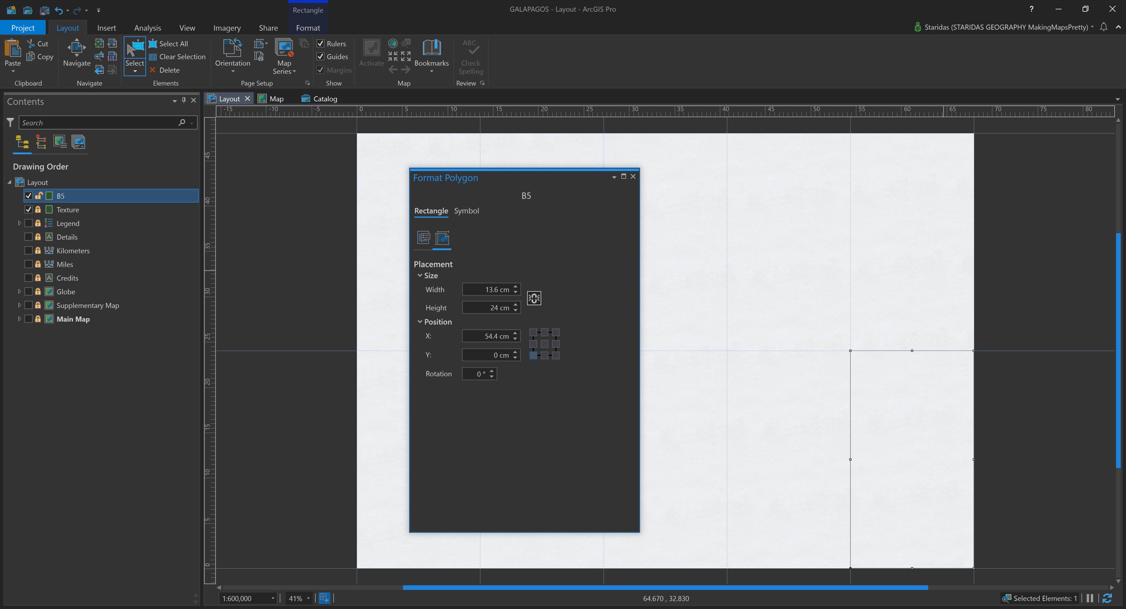 Creating graphic rectangles in the Layout view to simulate the folds.