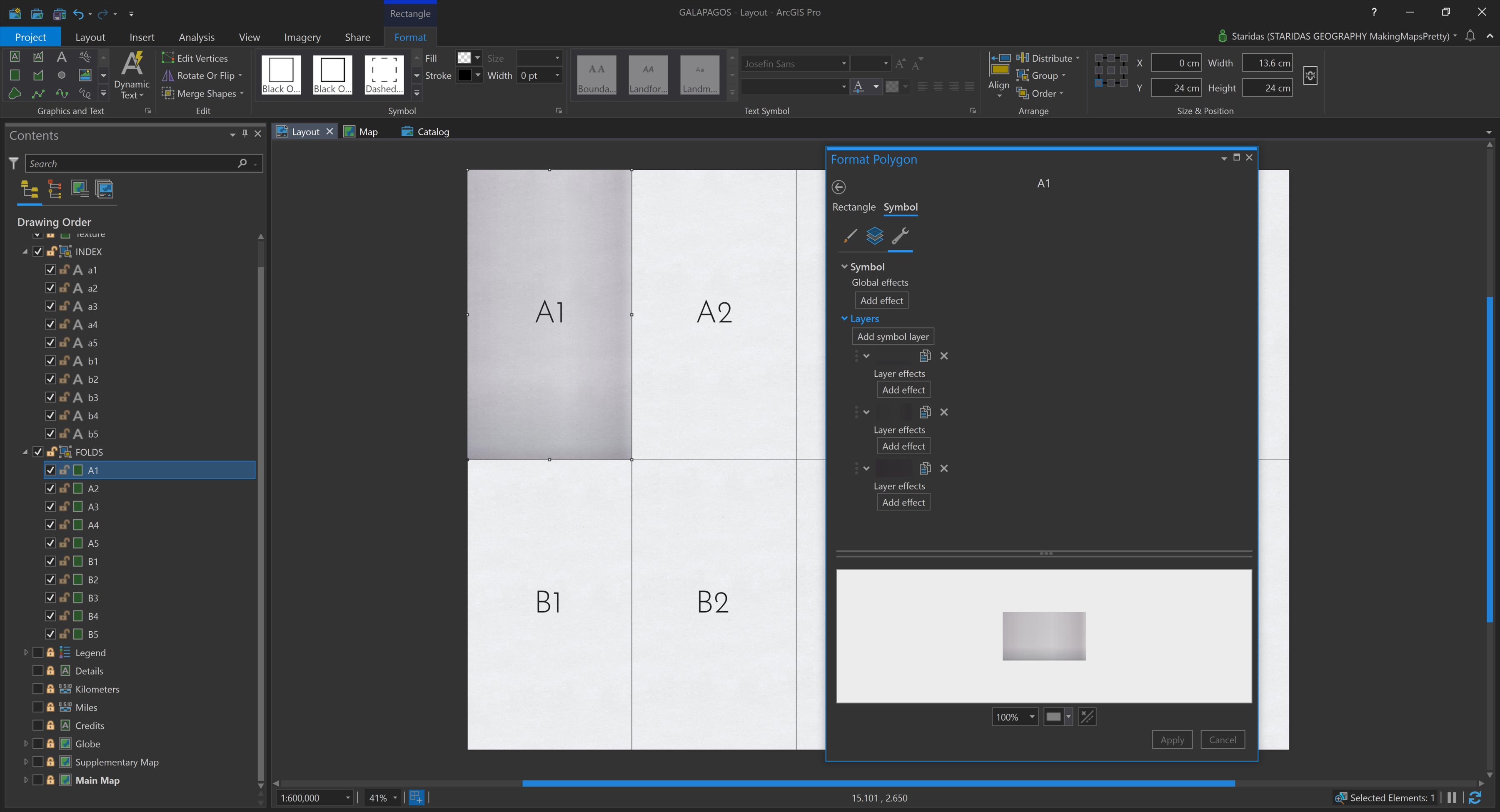 Combining three Symbol Layers for each graphic rectangle.