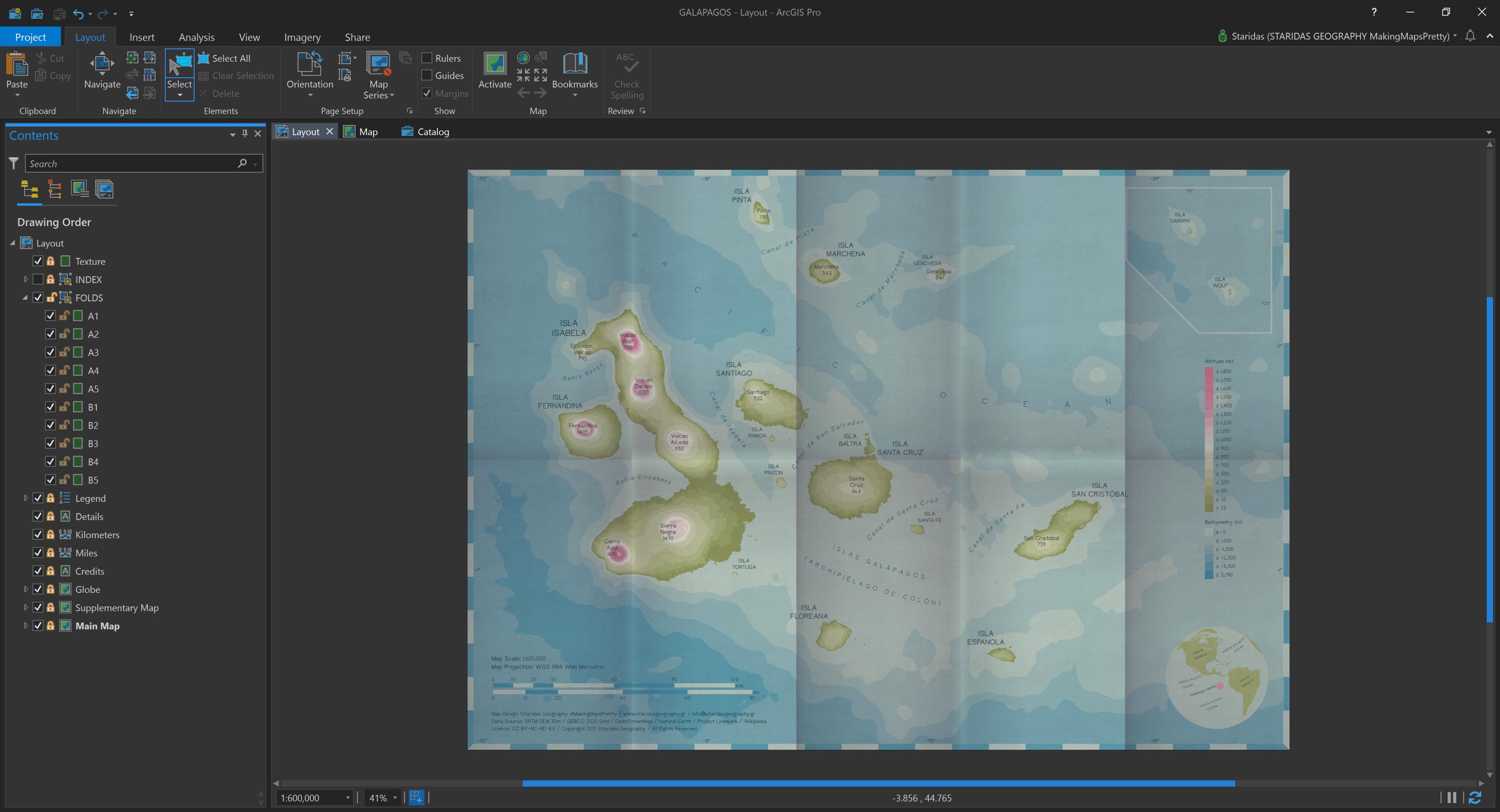 The folding grid reveals minor misalignments in Layout elements.