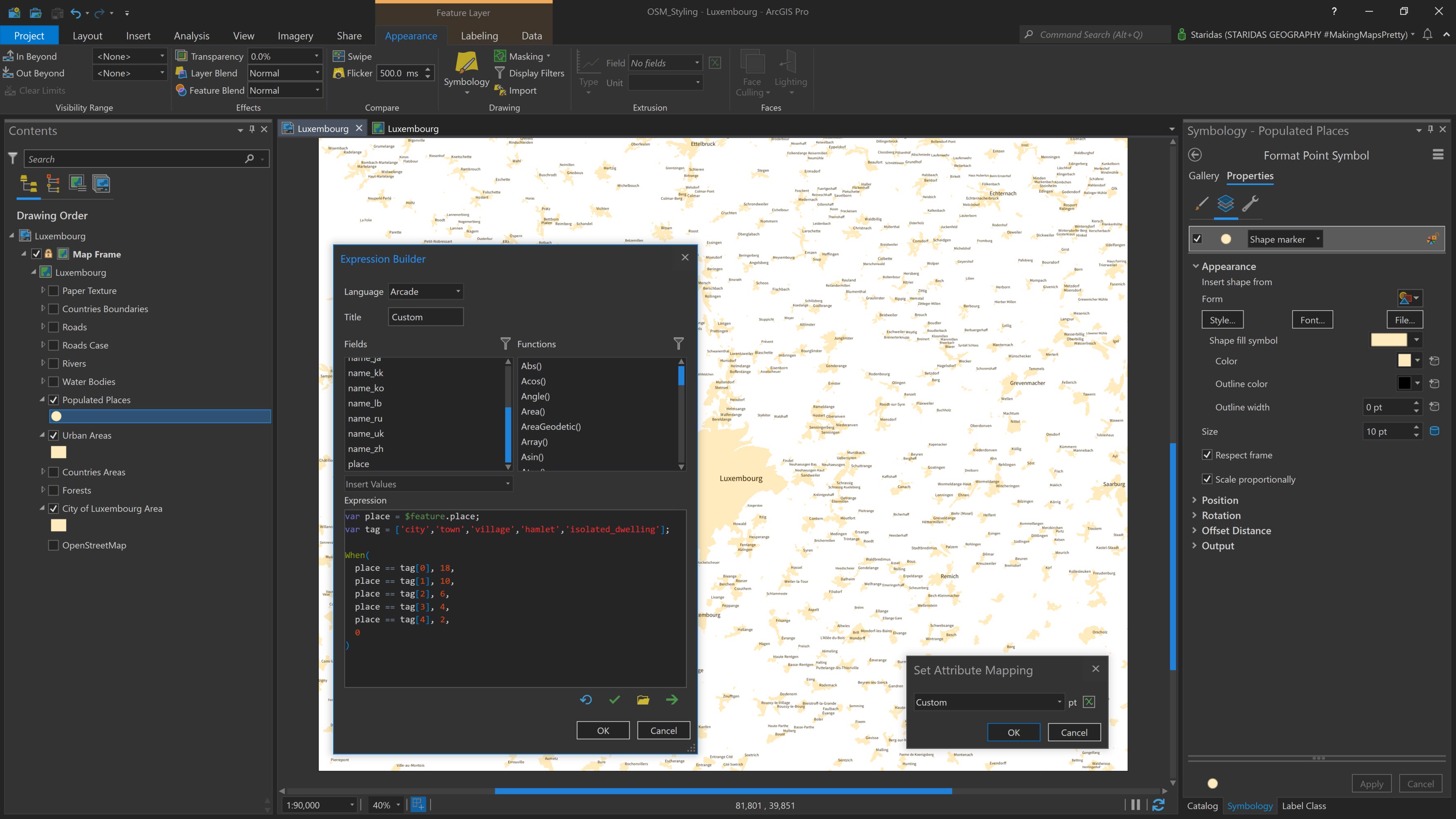 Styling the Populated Places with Arcade expression.