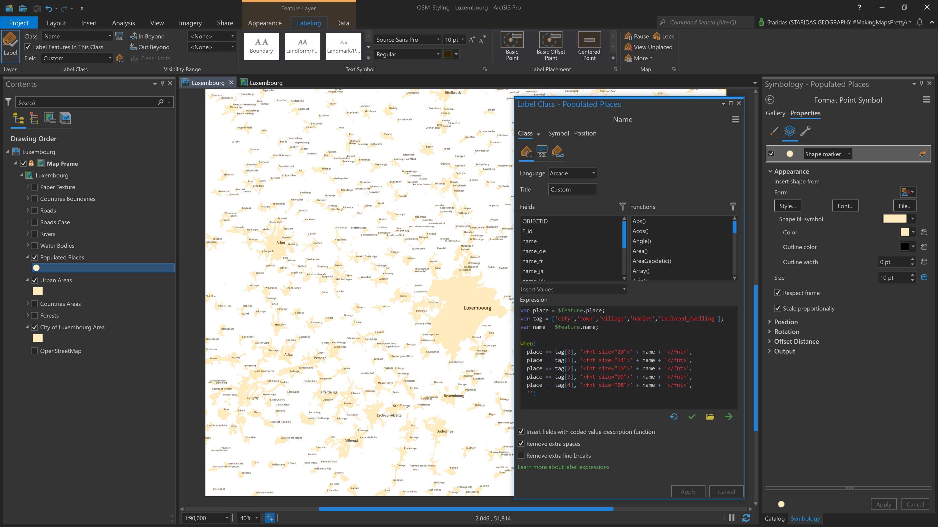 Labelling the Populated Places with Arcade expression.