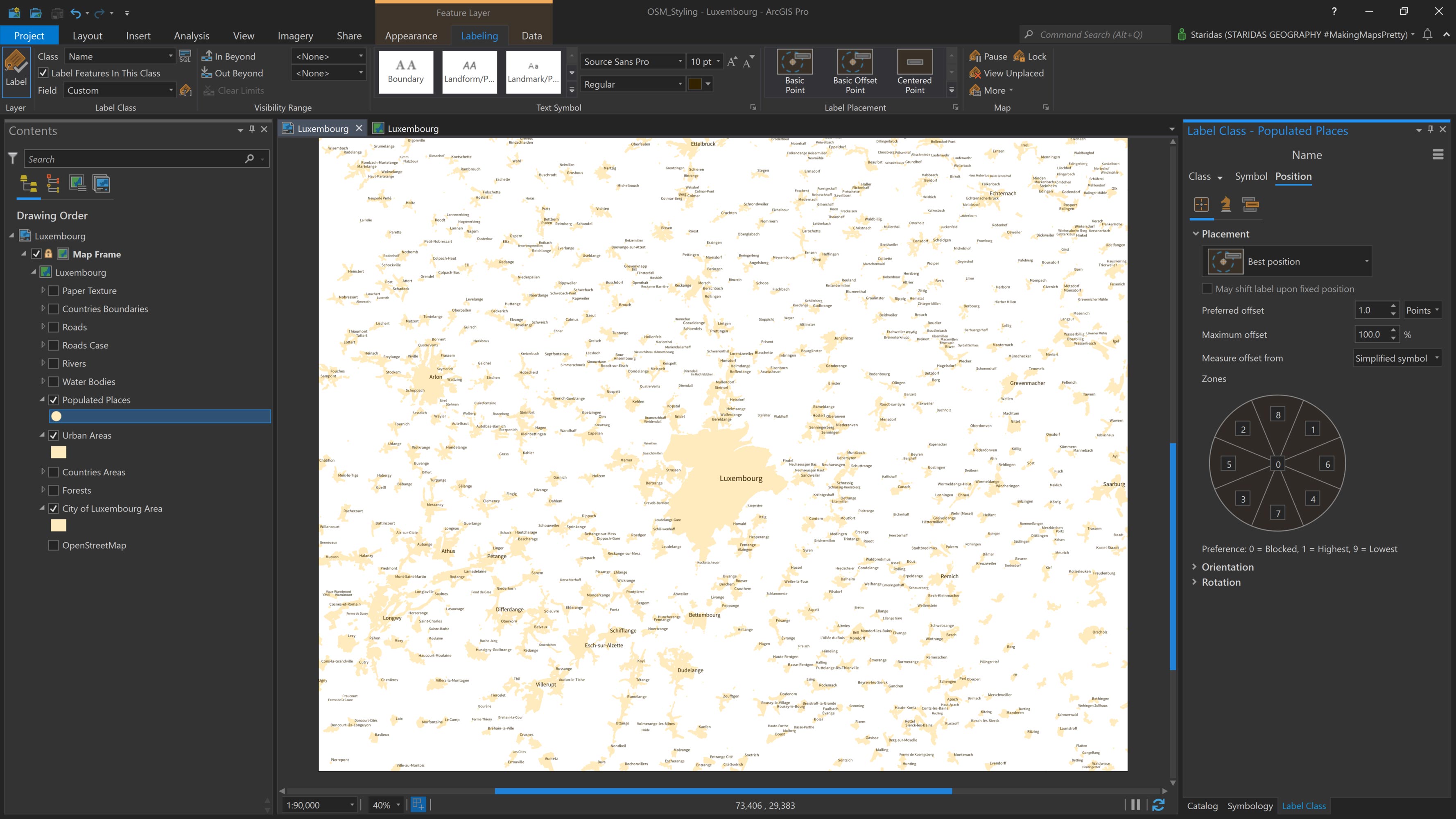 Styling and positioning the labels of the Populated Places.