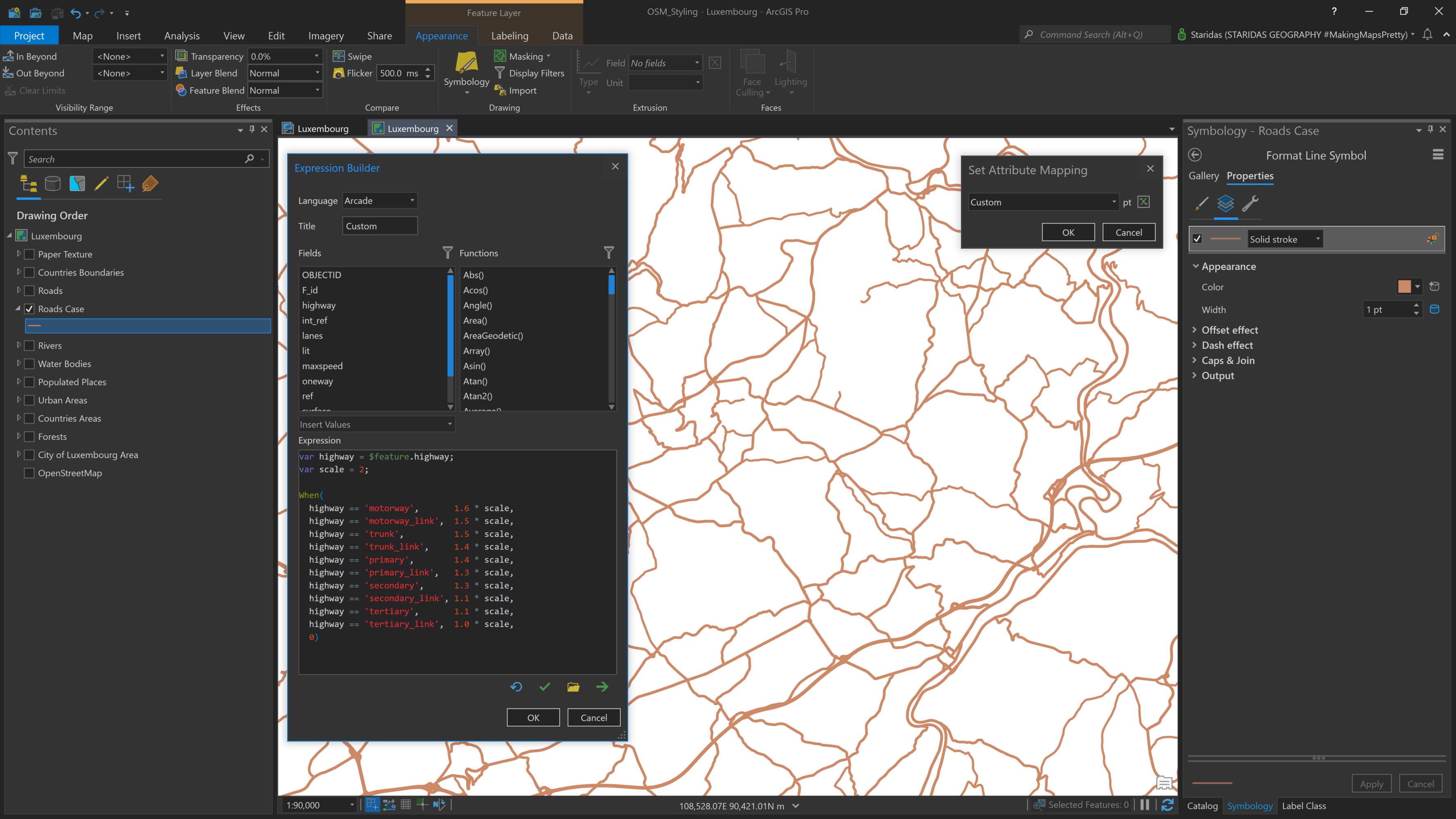 Styling the Roads Back layer with an Arcade Expression.