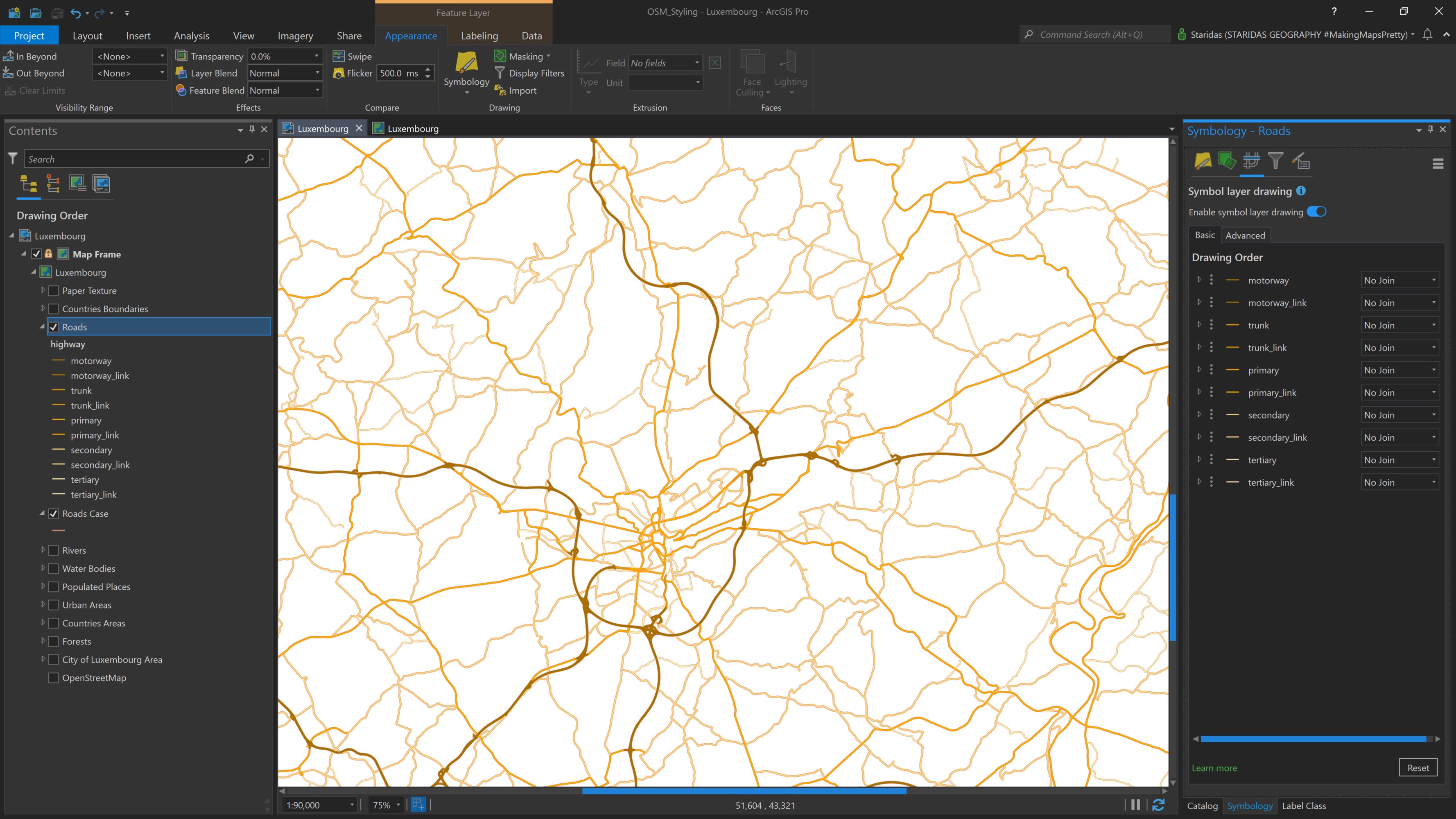 Symbol layer drawing for the Roads Front layer.