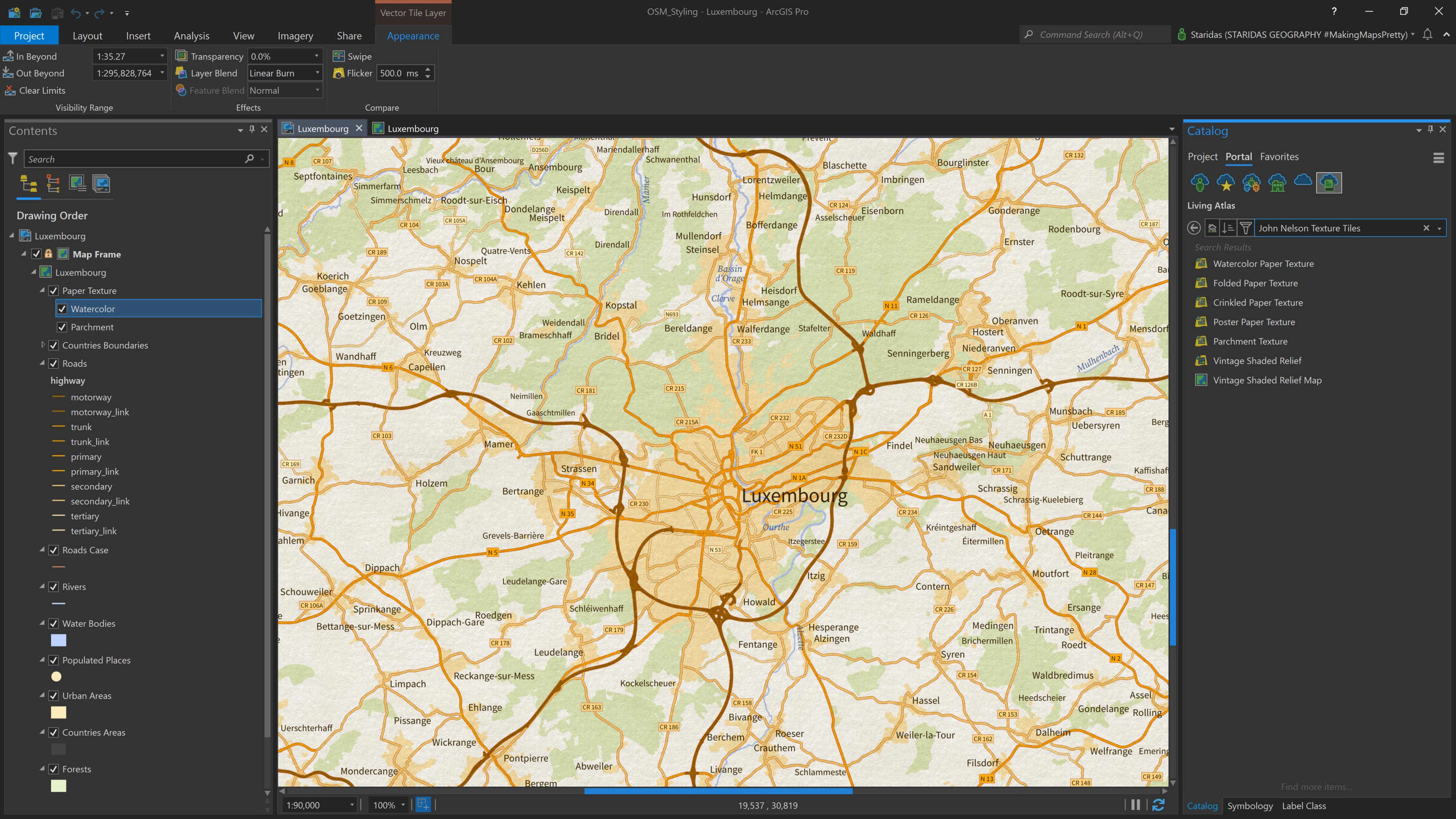 Adding Paper Texture Tiles from the Living Atlas.