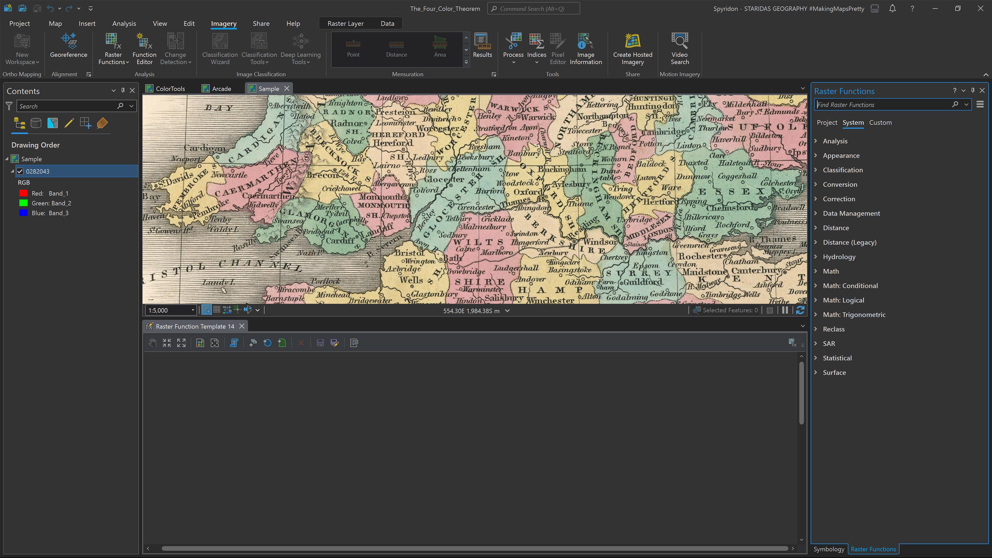 A new Raster Function Template and the Raster Functions pane.