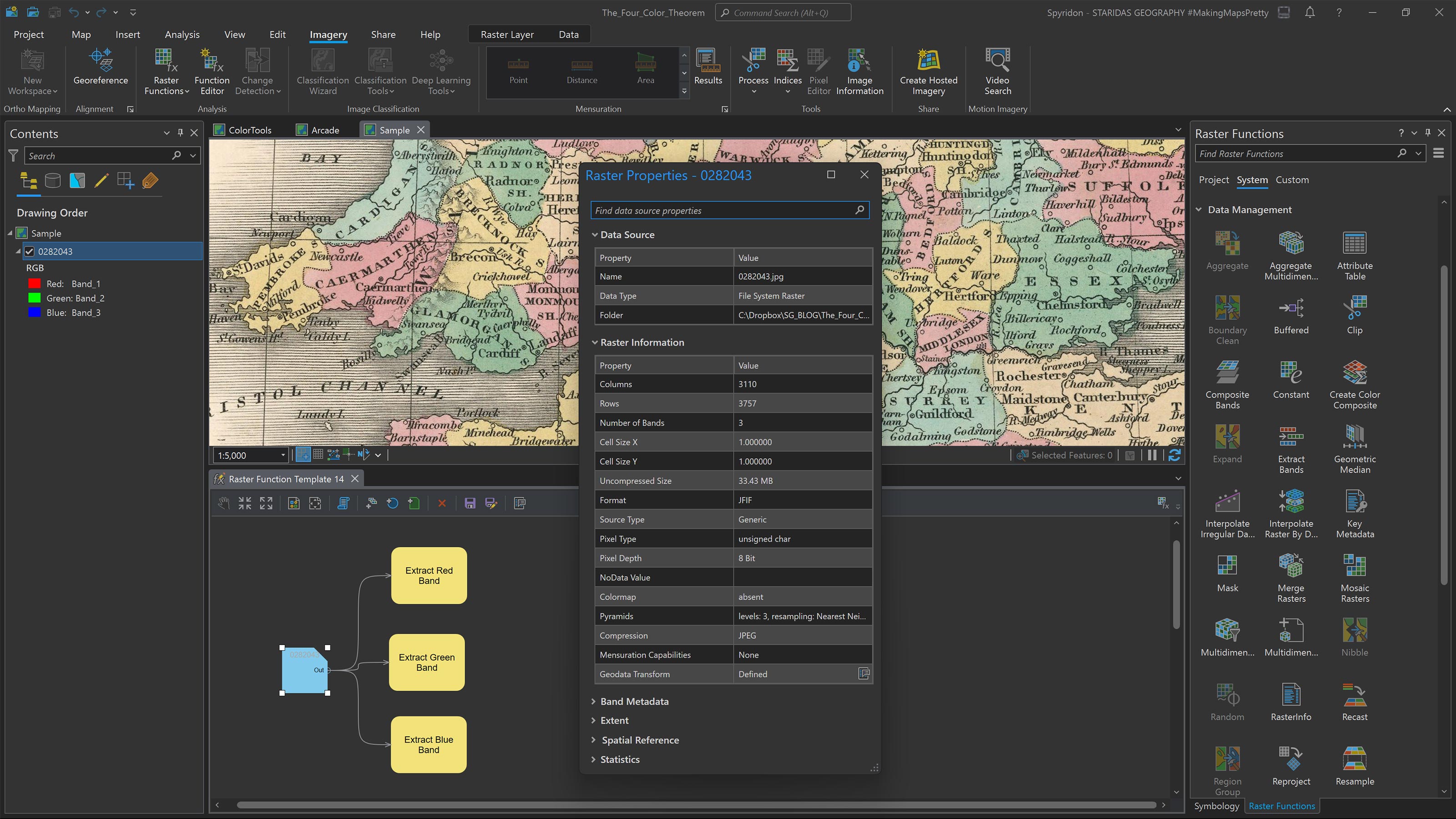 Reading the Raster Properties of the map from the David Rumsey Map Collection.