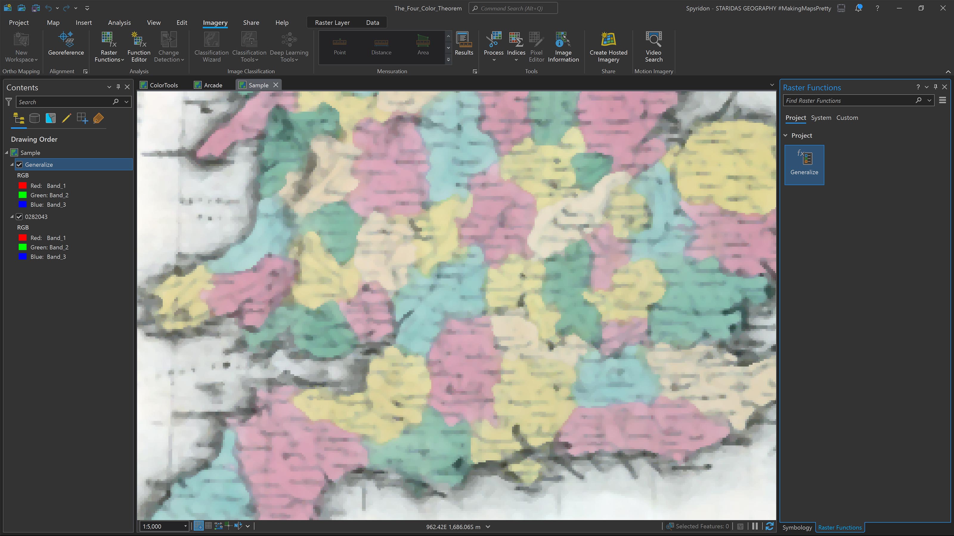 The generalized version of the initial map from the David Rumsey Map Collection created from the custom Generalize function.