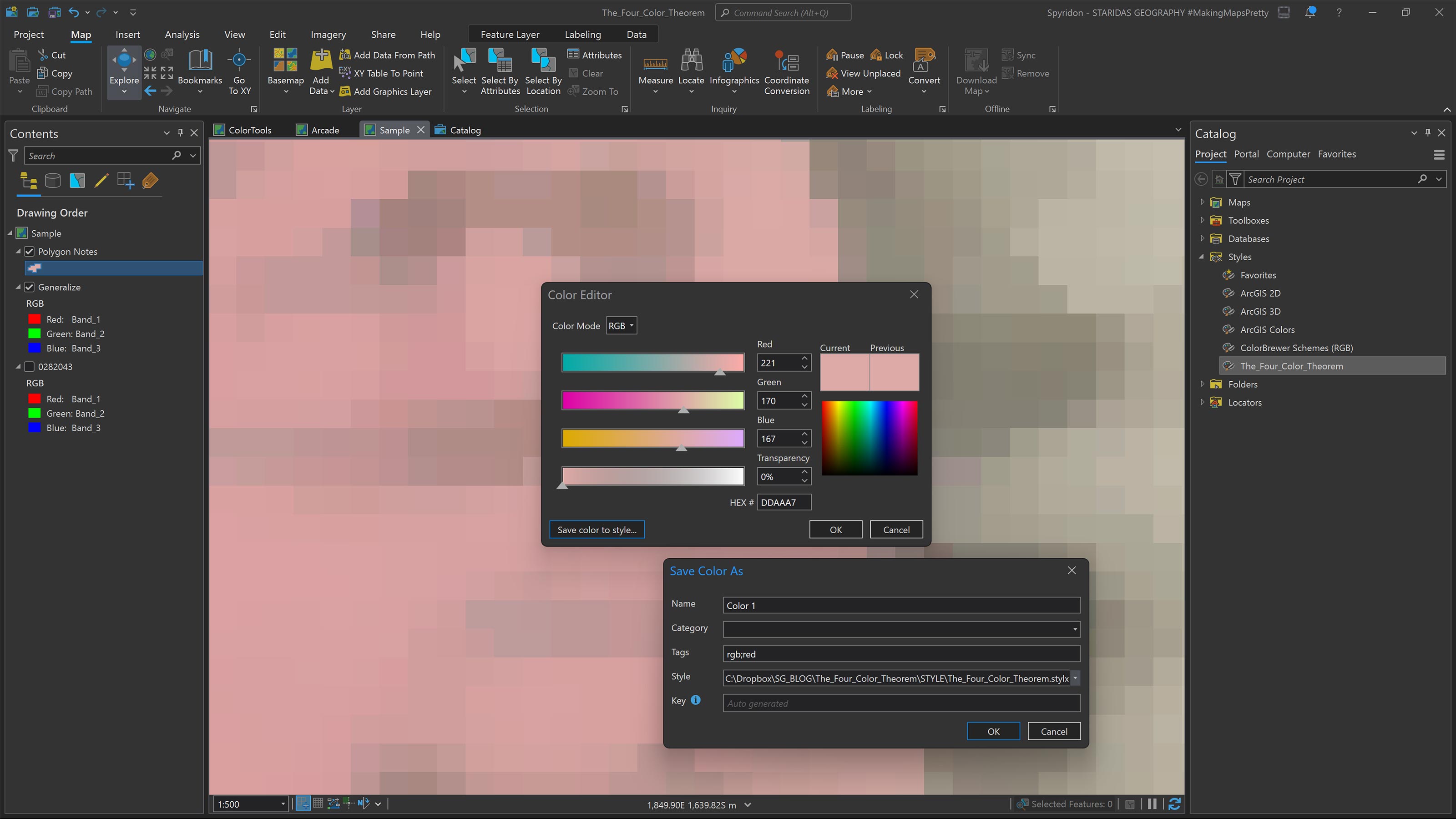 Sampling a color from the Generalize raster layer and saving it to the Style.