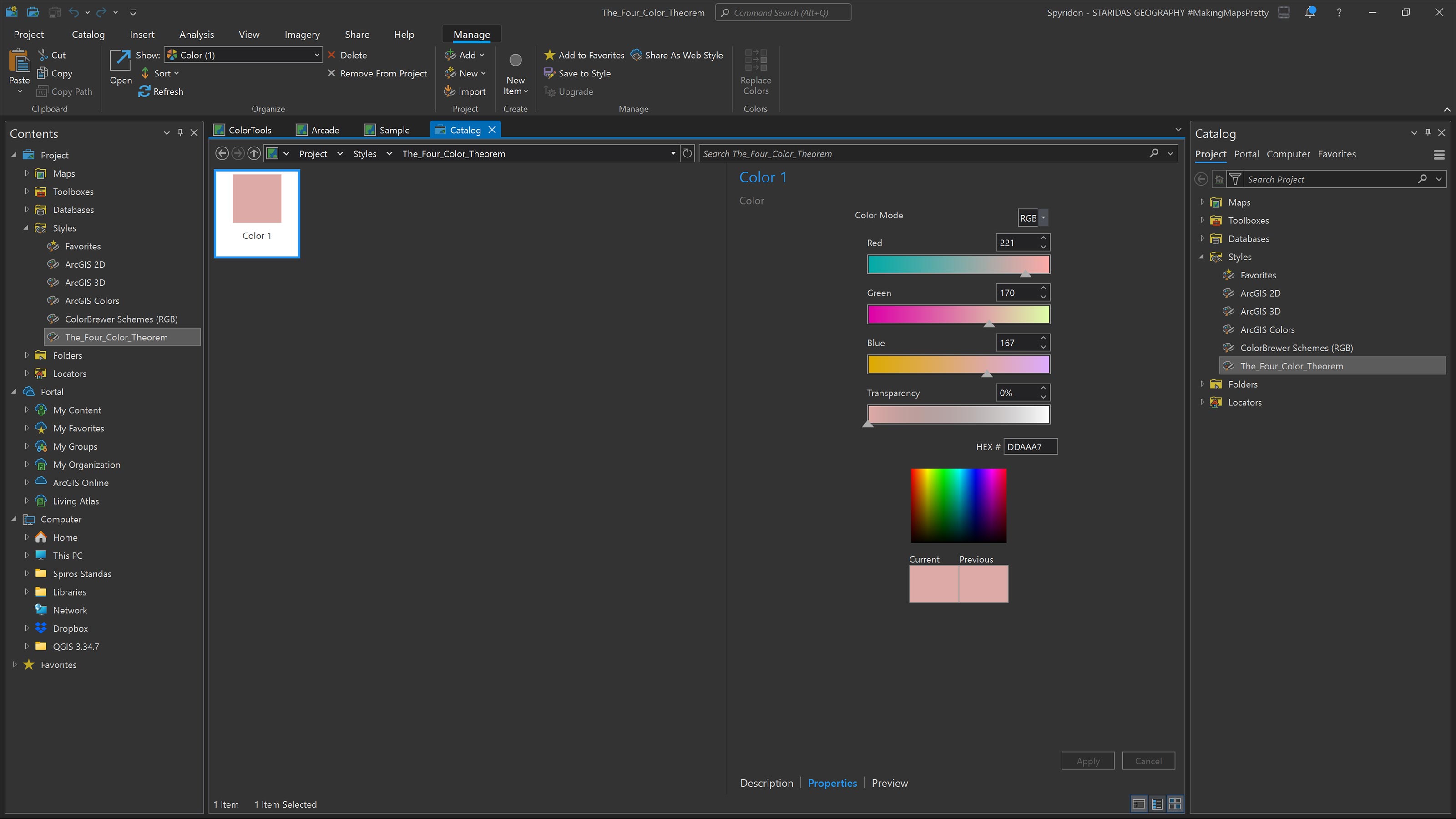 The sampled color saved within the Style in the Catalog view.