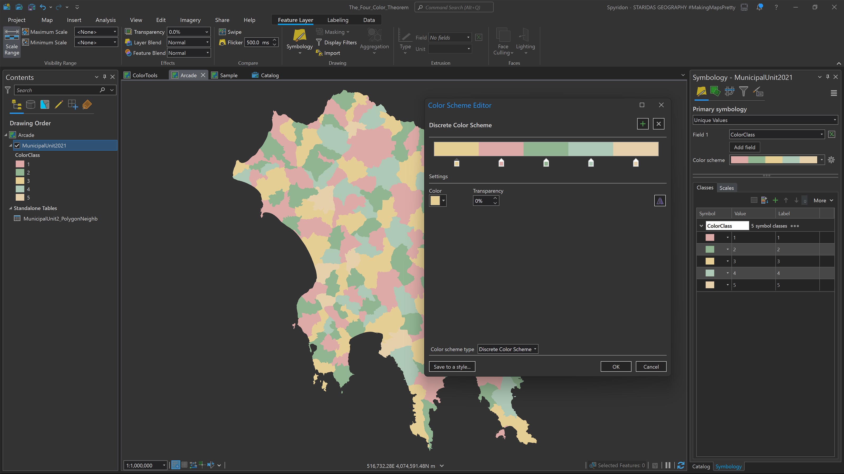 Rearranging color stops in the color scheme.