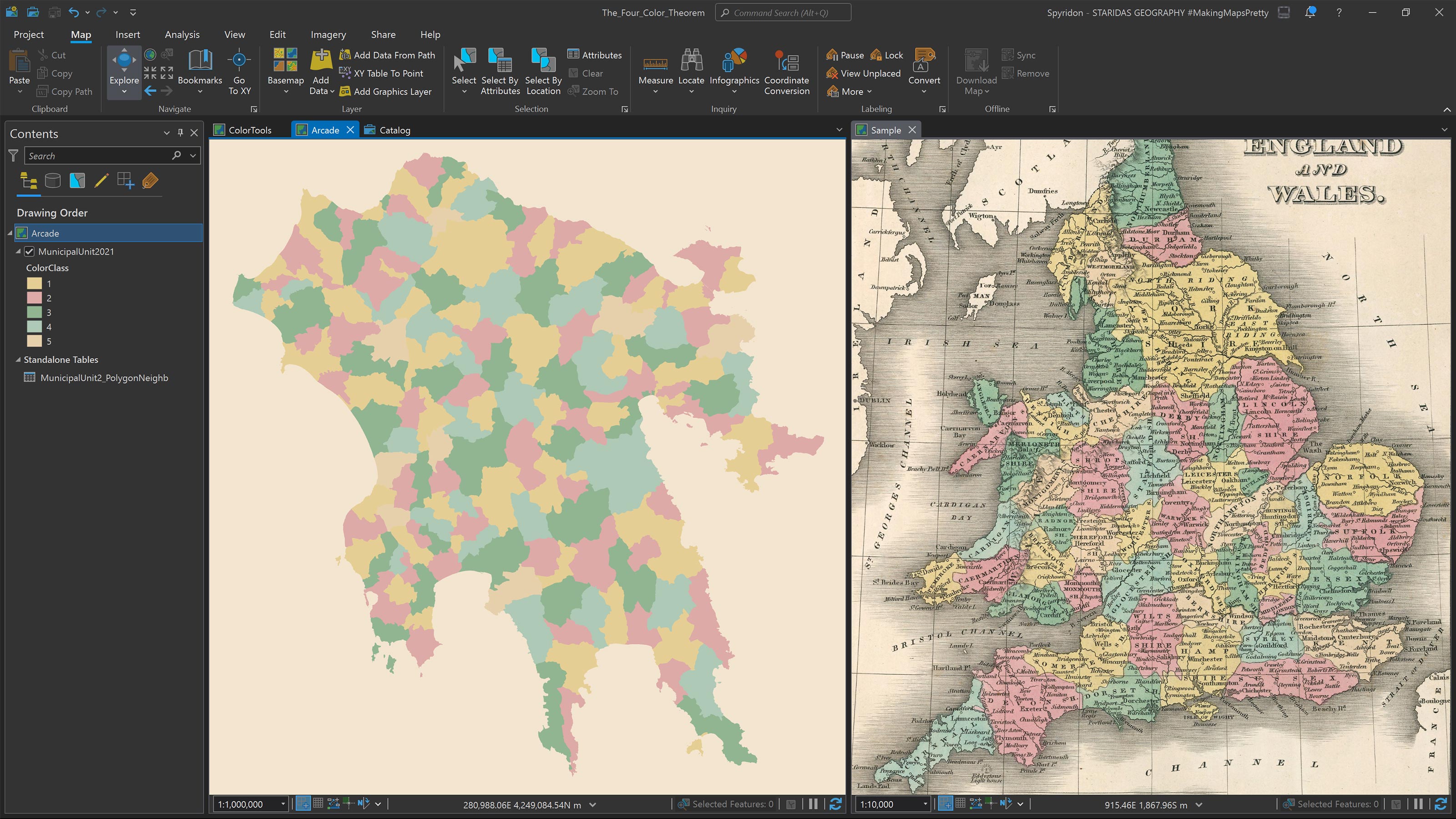 Final Map with a polygon layer symbolized with the sampled colors.