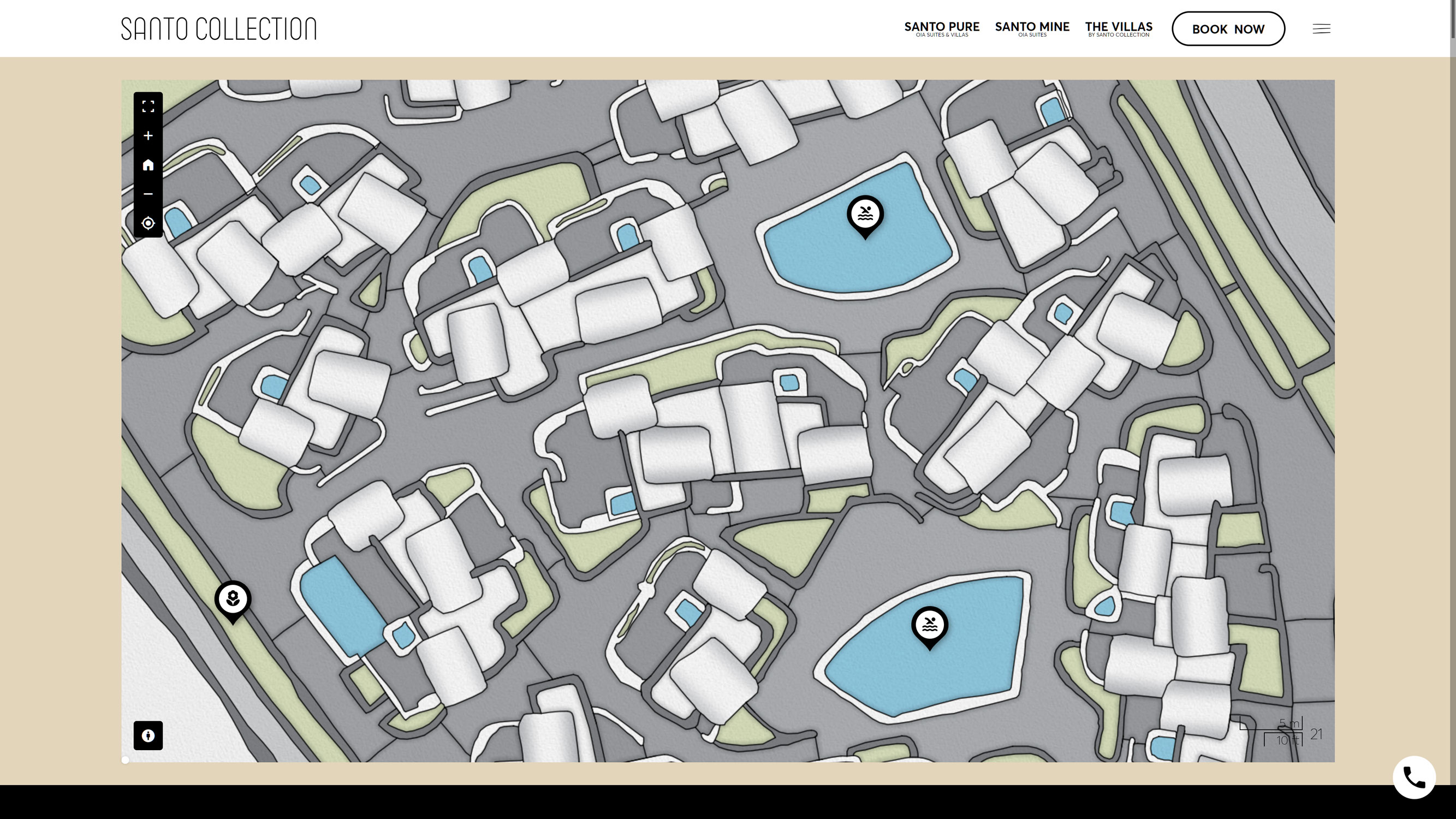 Detail of the online map showing clickable point-of-interest pins for some of the resort's pools.