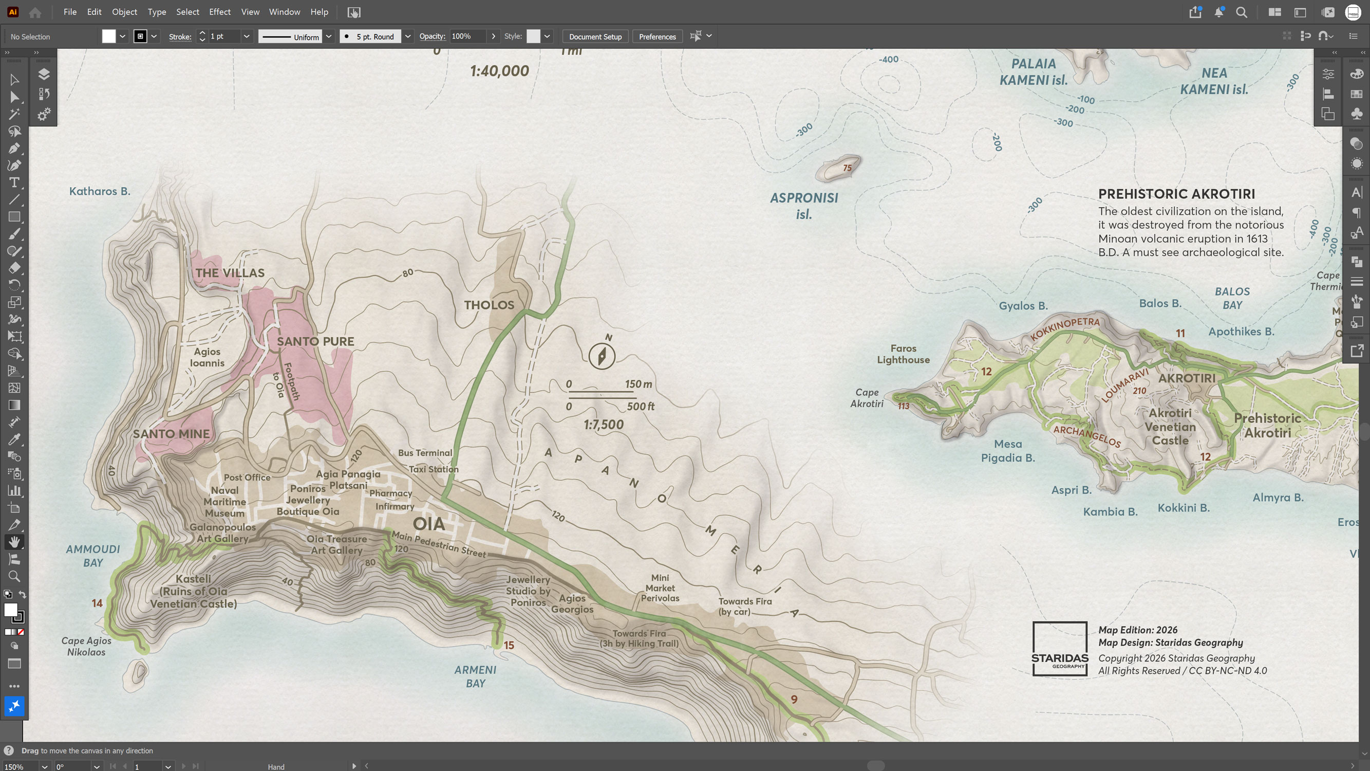 Adobe Illustrator screenshot showing the enlarged Oia inset map.