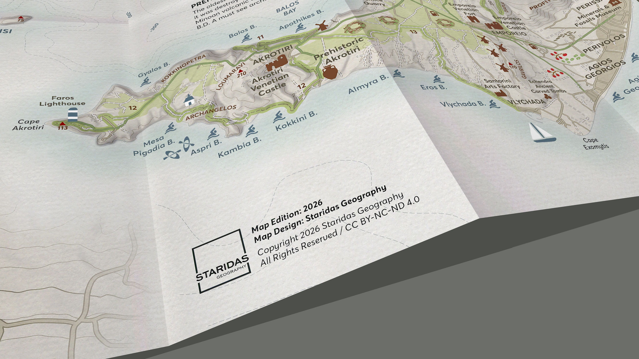 Corner of the paper map showing the Staridas Geography credit and copyright information.