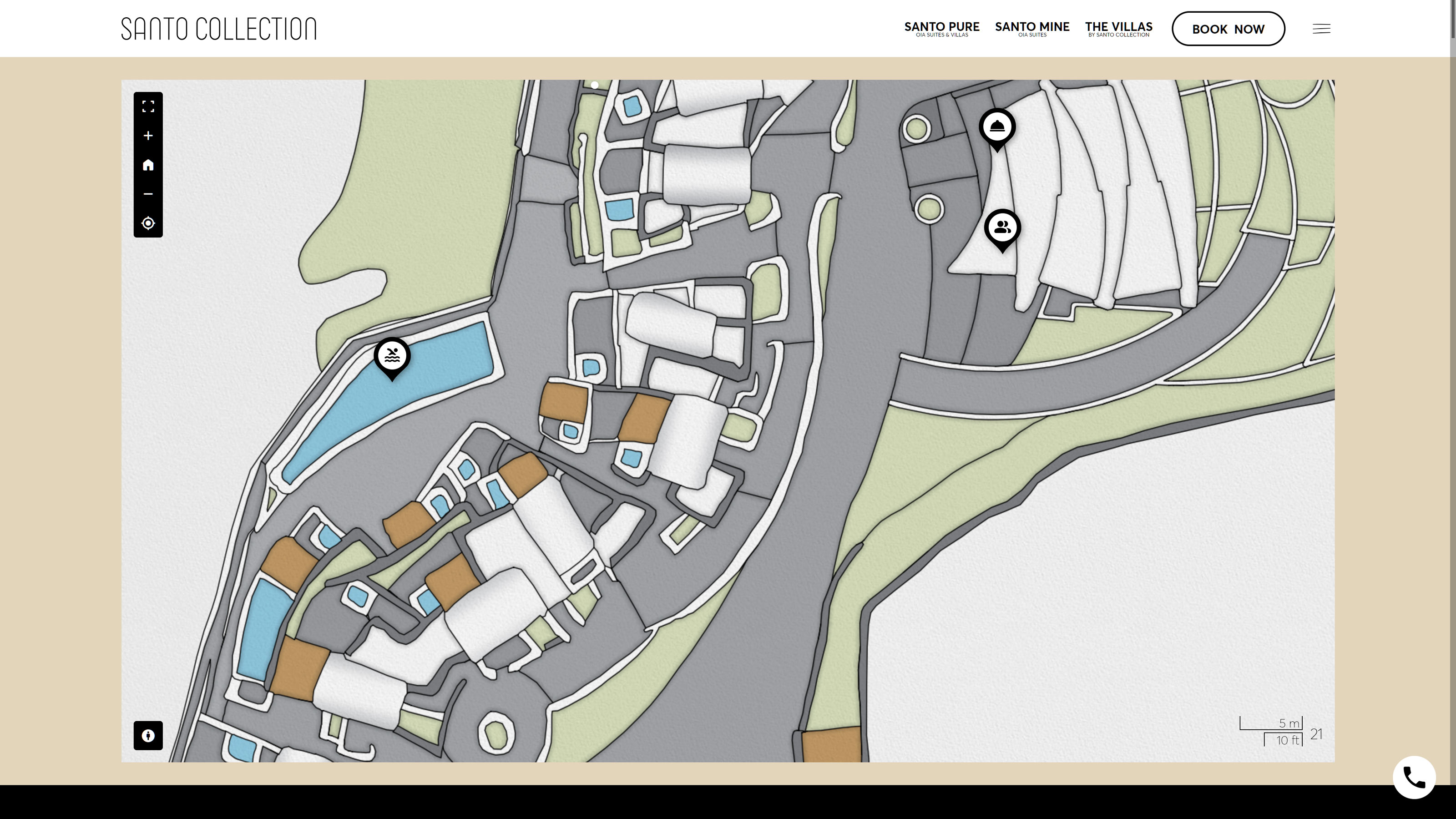 Screenshot of the Santo Collection interactive online map with clickable points of interest.