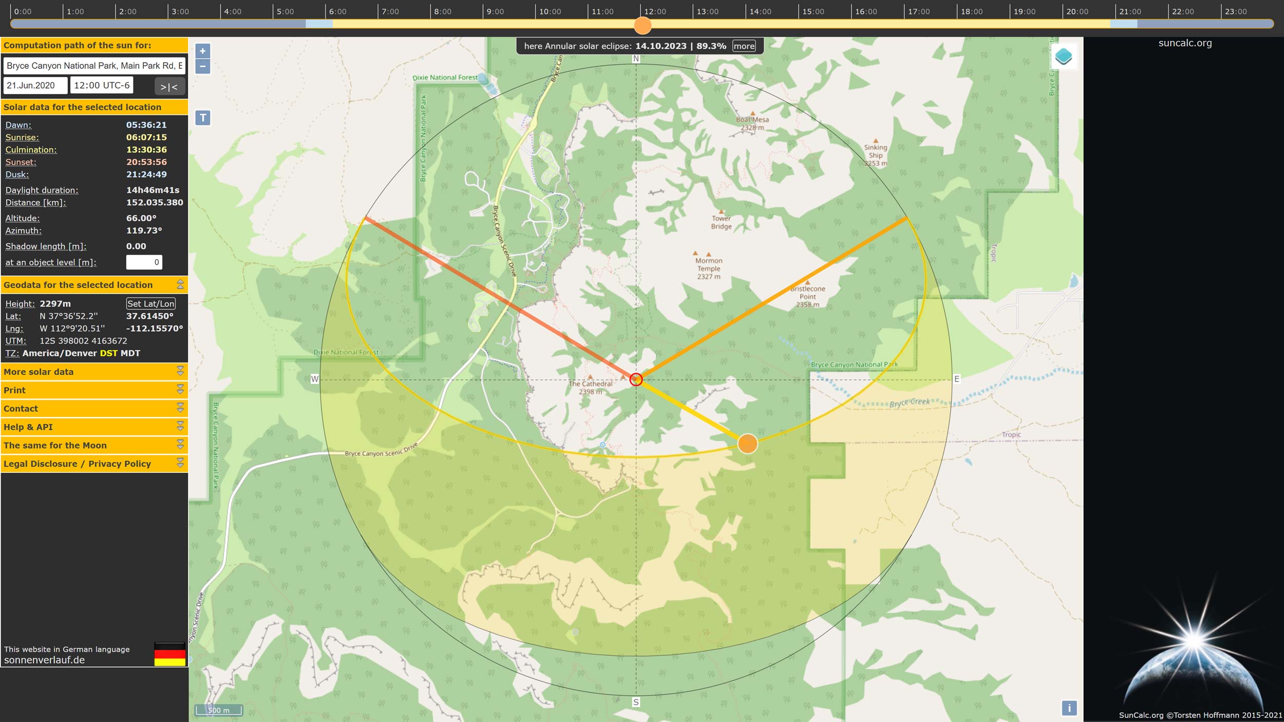 Calculating the Sun position (Azimuth/Altitude) in SunCalc.