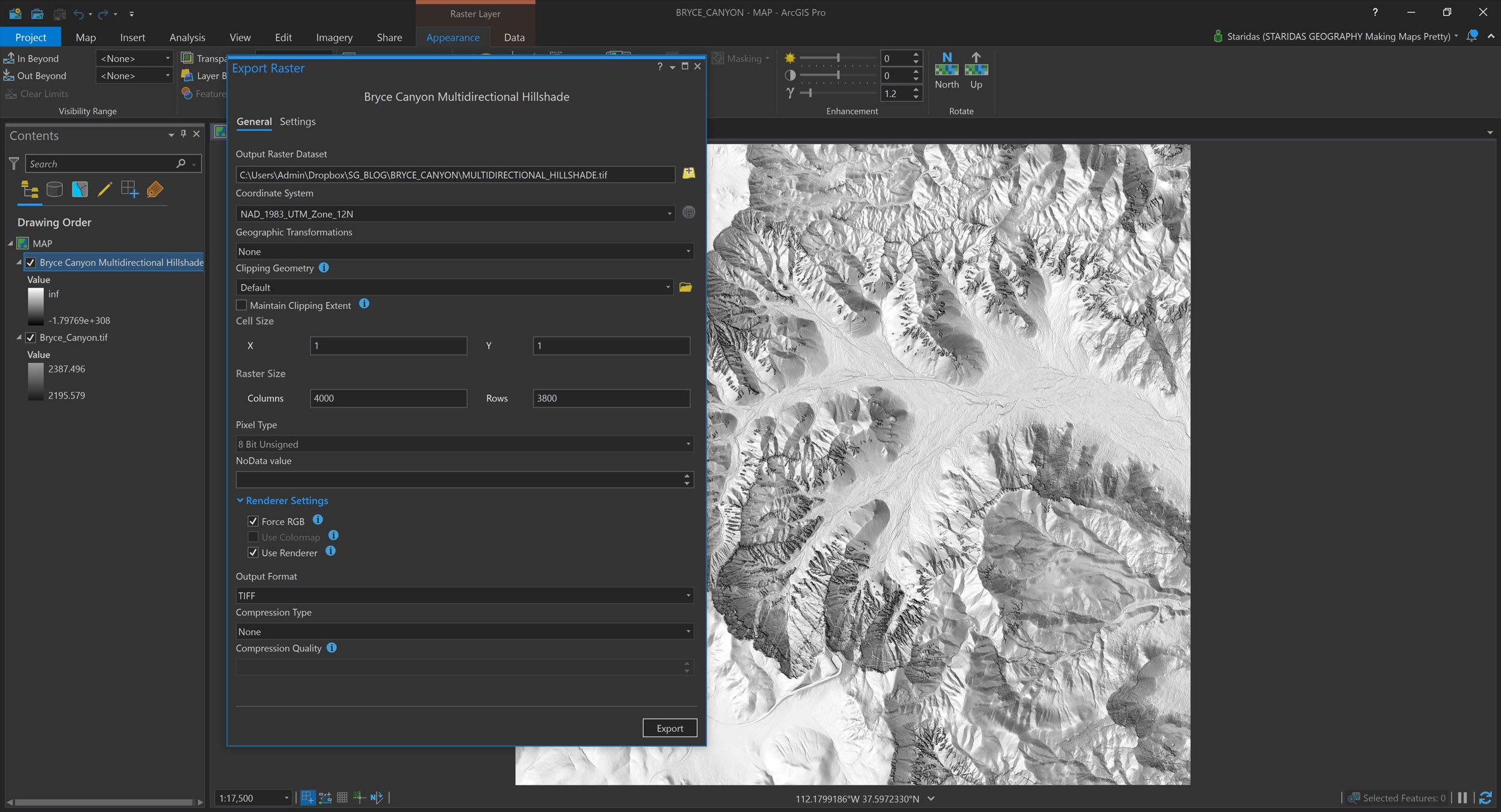 Exporting the multi-directional hillshade.