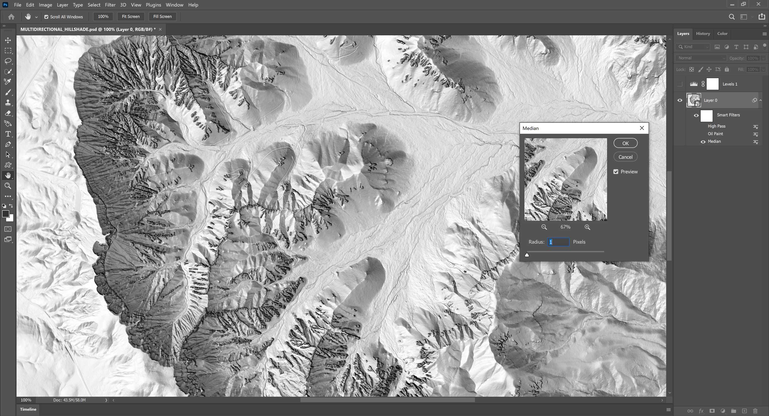 Median filter, subtly applied.