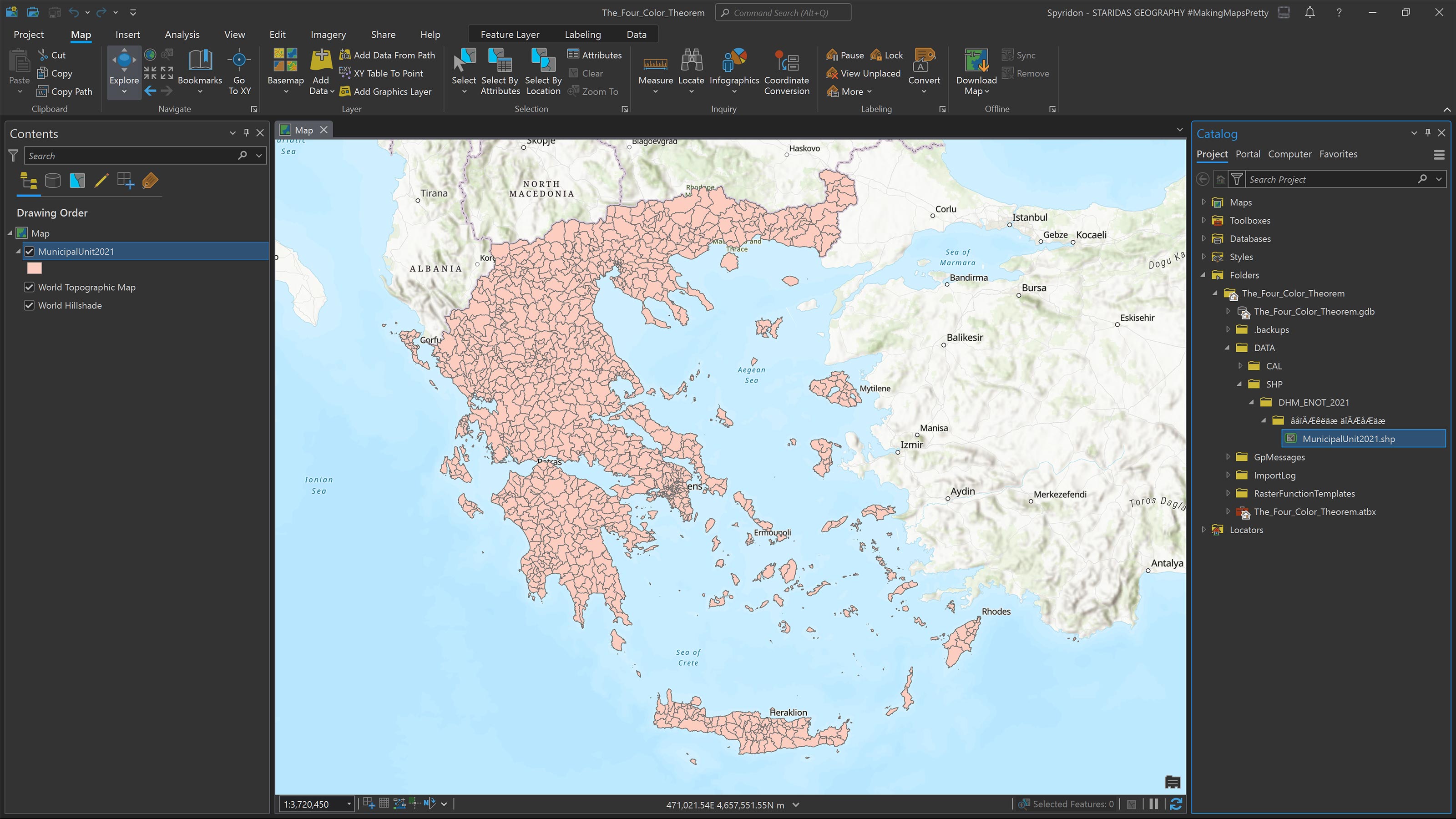 Adding data on a newly created map in ArcGIS Pro.