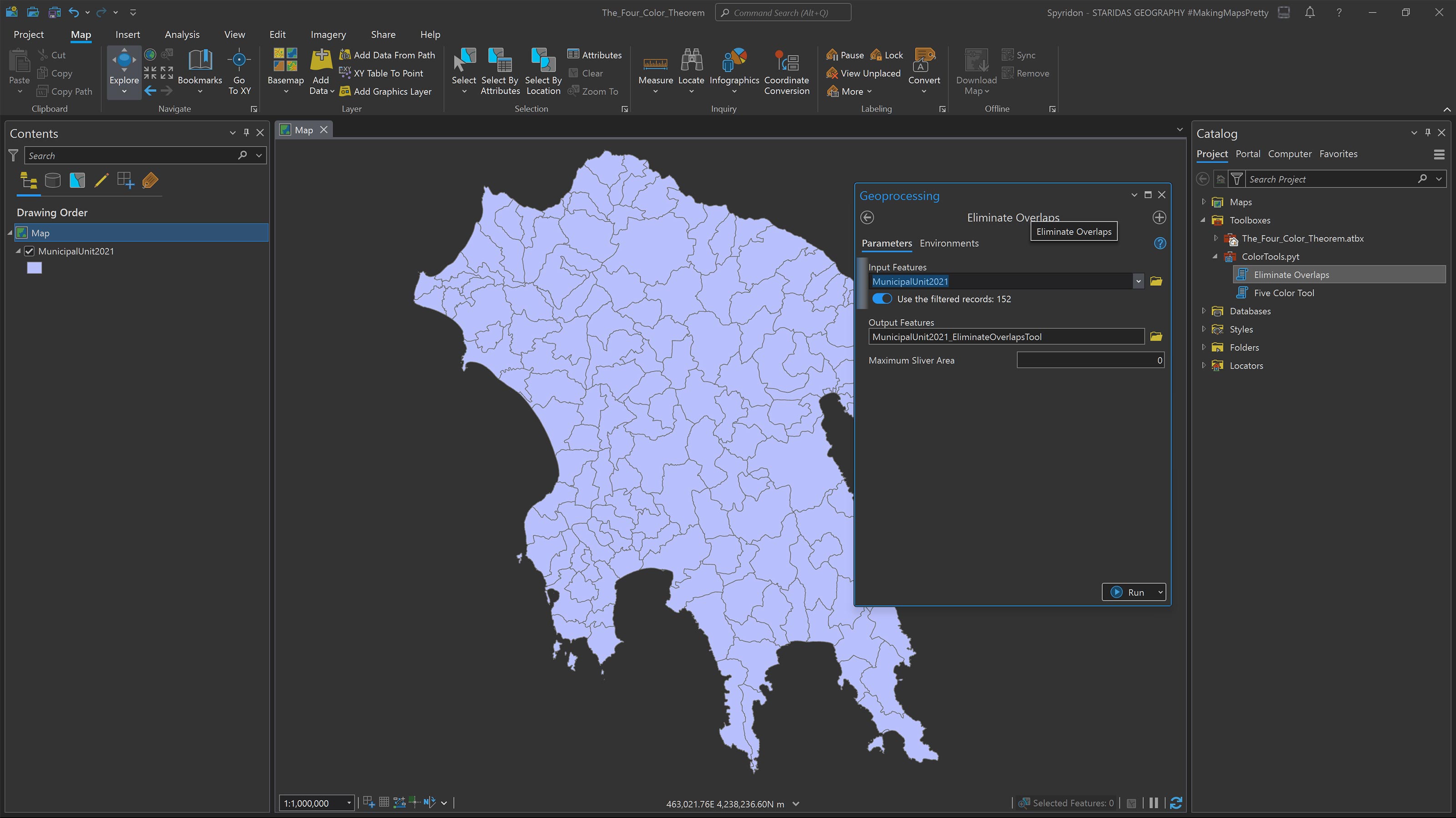 Applying the Eliminate Overlaps Tool.