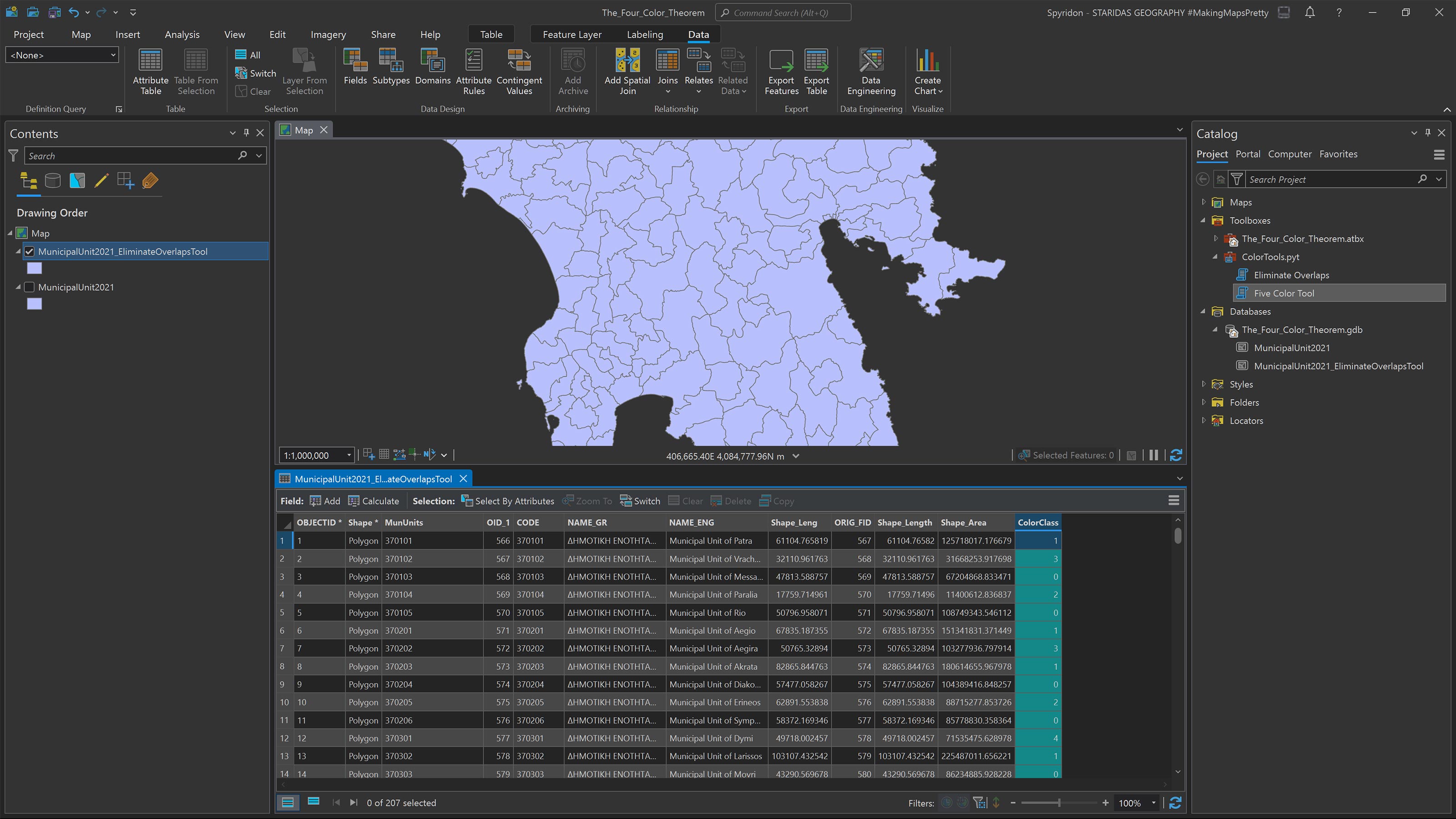 Examining the ColorClass field, within which all color class values have been calculated.