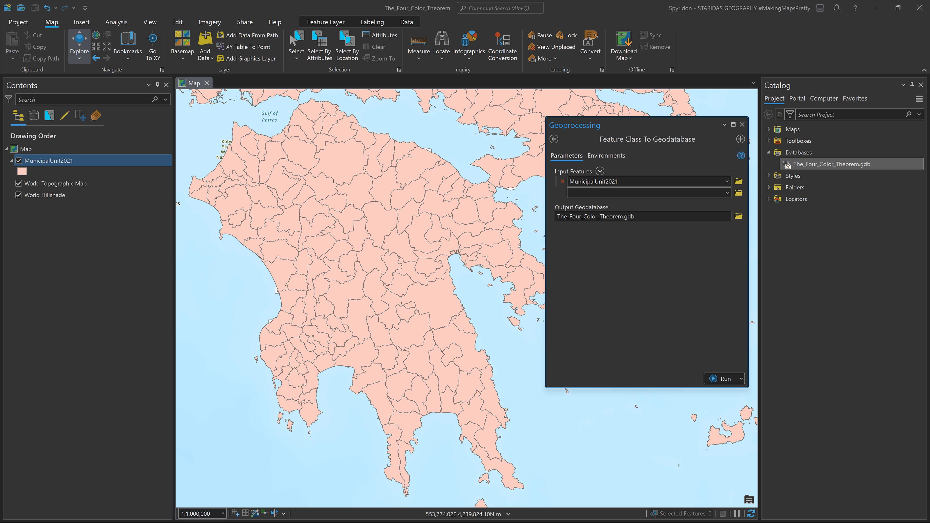 Converting the shapefile to a feature class within the project’s default geodatabase