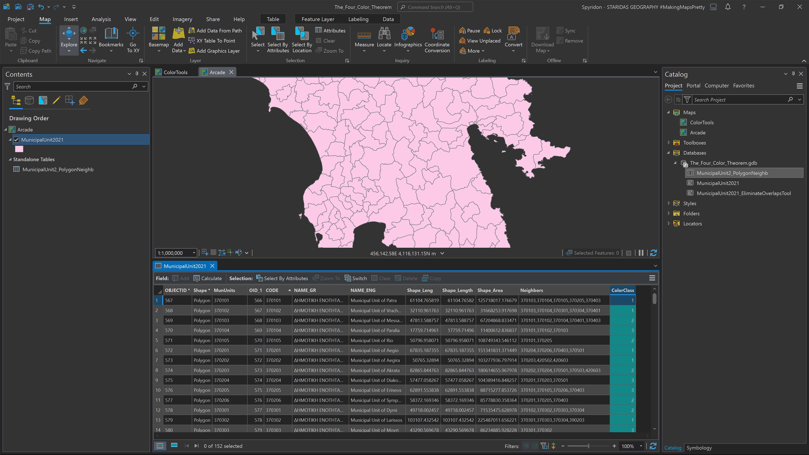 Examining the ColorClass field, within which all color class values have been calculated.