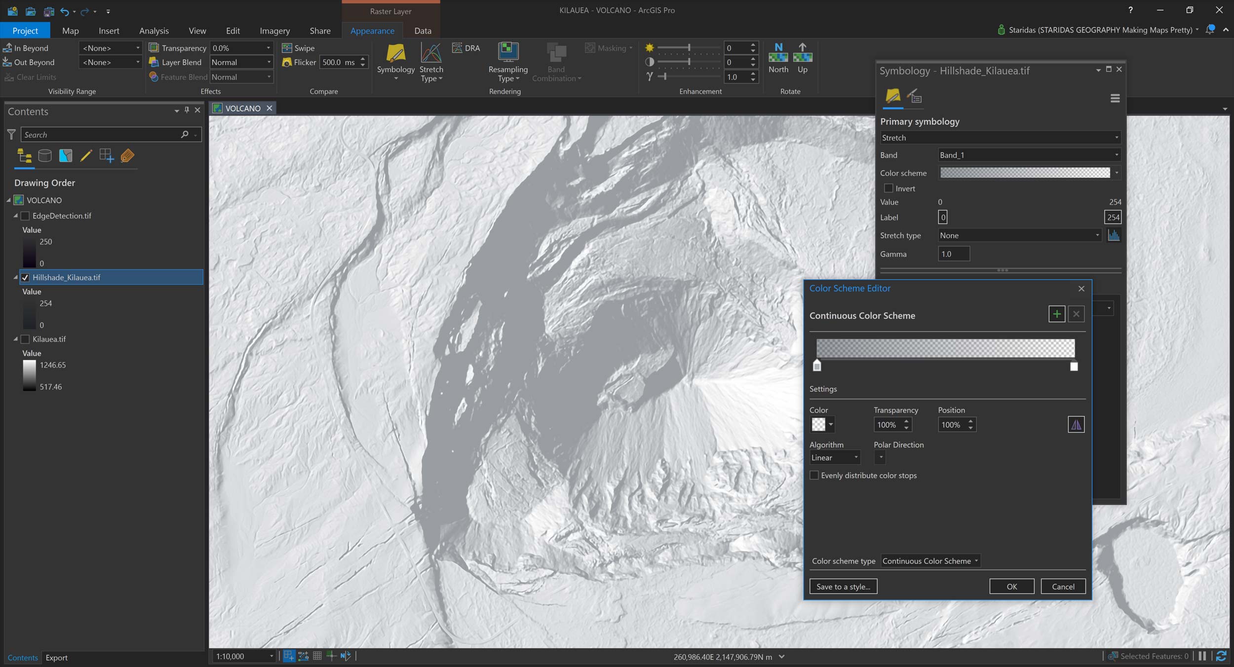 Picture 14: Rendering the filtered Hillshade in ArcGIS Pro.