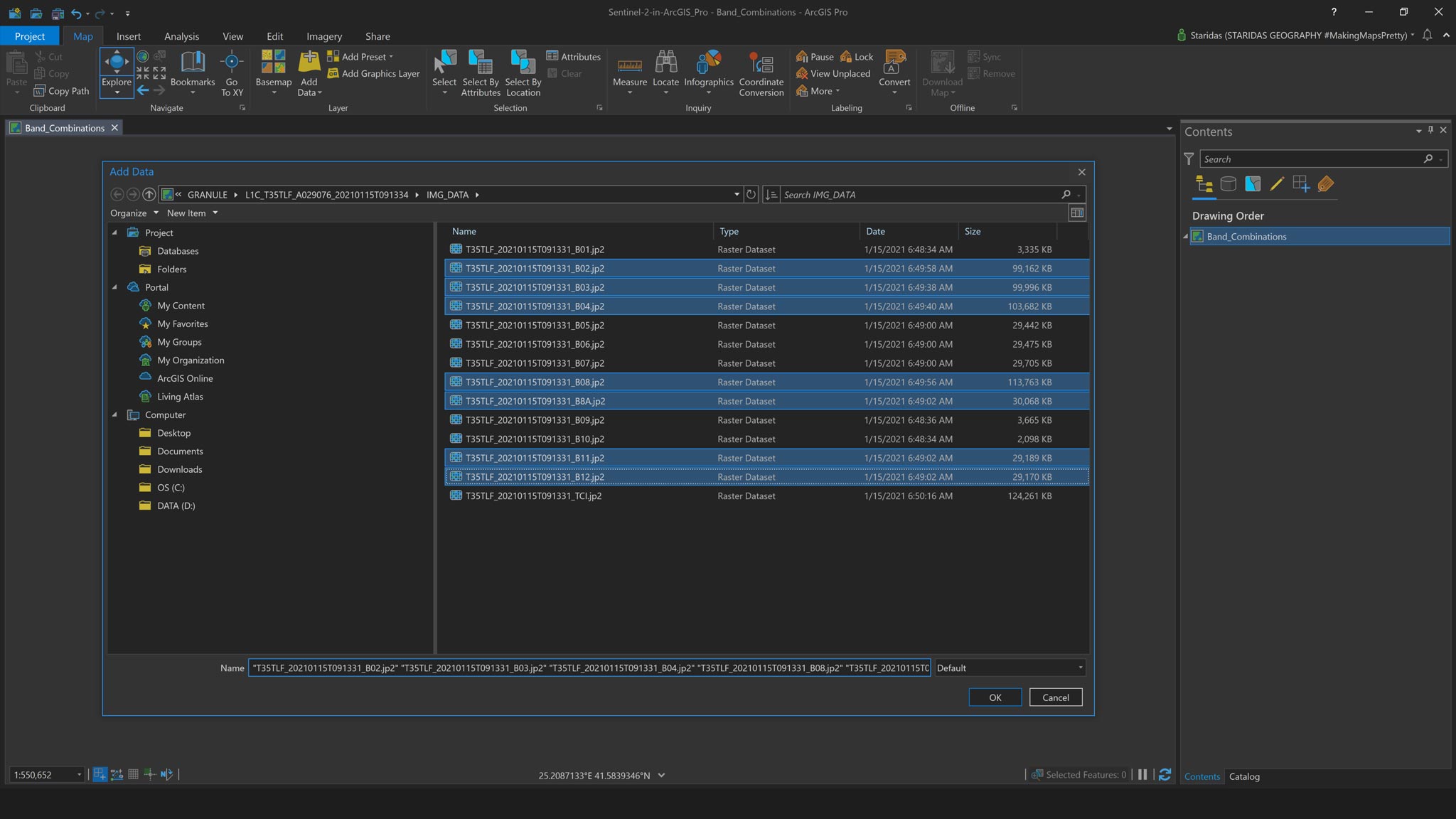 Picture 2: Selecting Sentinel-2 Bands for the Band Composite.