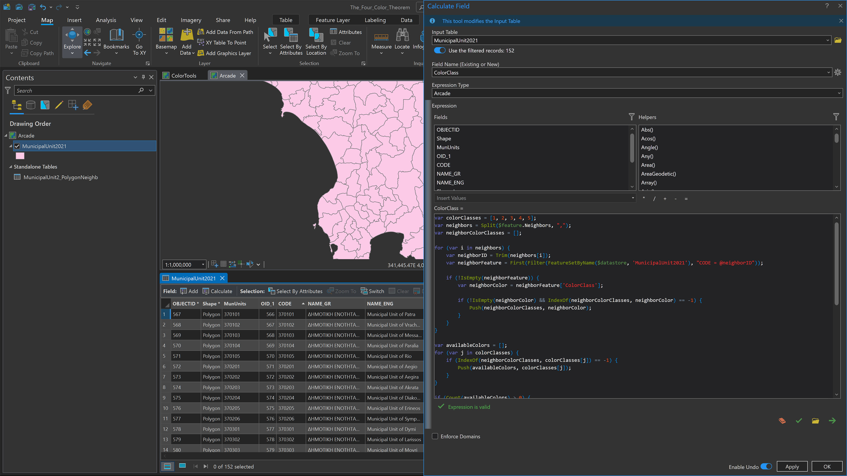 Picture 27: Performing calculation in the ColorClass field with an Arcade expression.